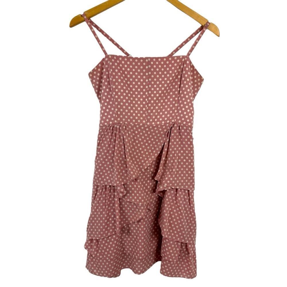 Alice + Olivia Polka Dot Tiered Chiffon Silk Dress Dusty Pink Barbiecore Sz 8